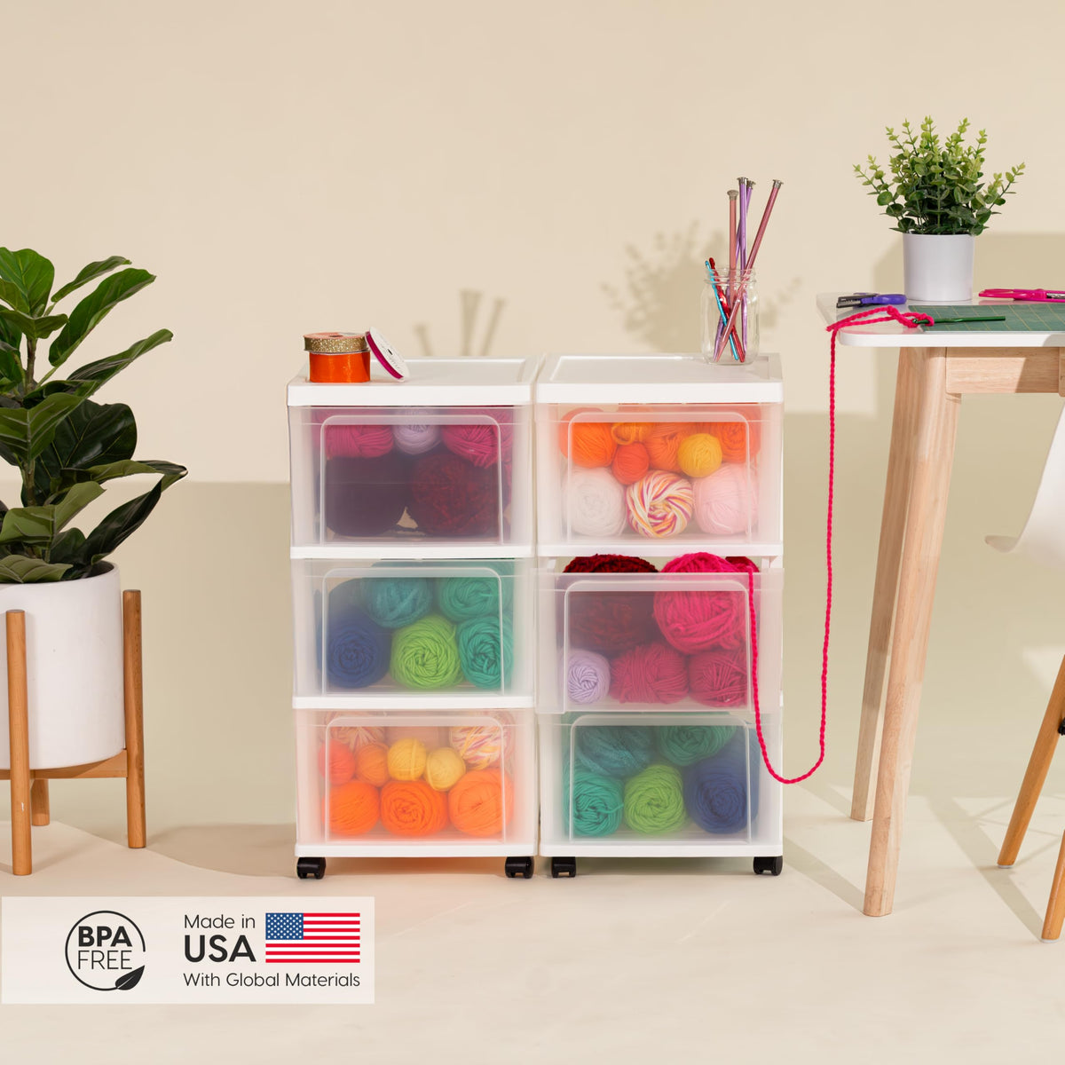 3 Drawer White Clear Storage Organizer Rolling Cart I363448