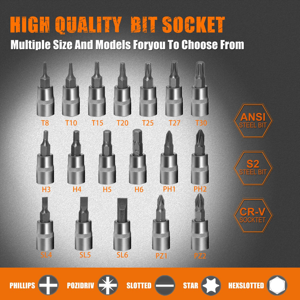 108-Piece 1/4" & 1/2 Metric and Standard Socket Set O27487