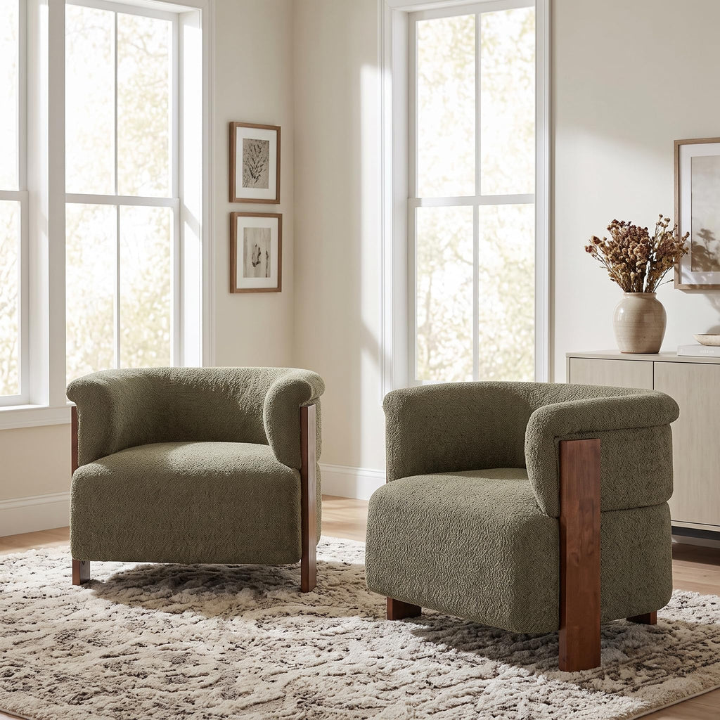 Boucle Upholstered Barrel Chairs Set of 2 S466529