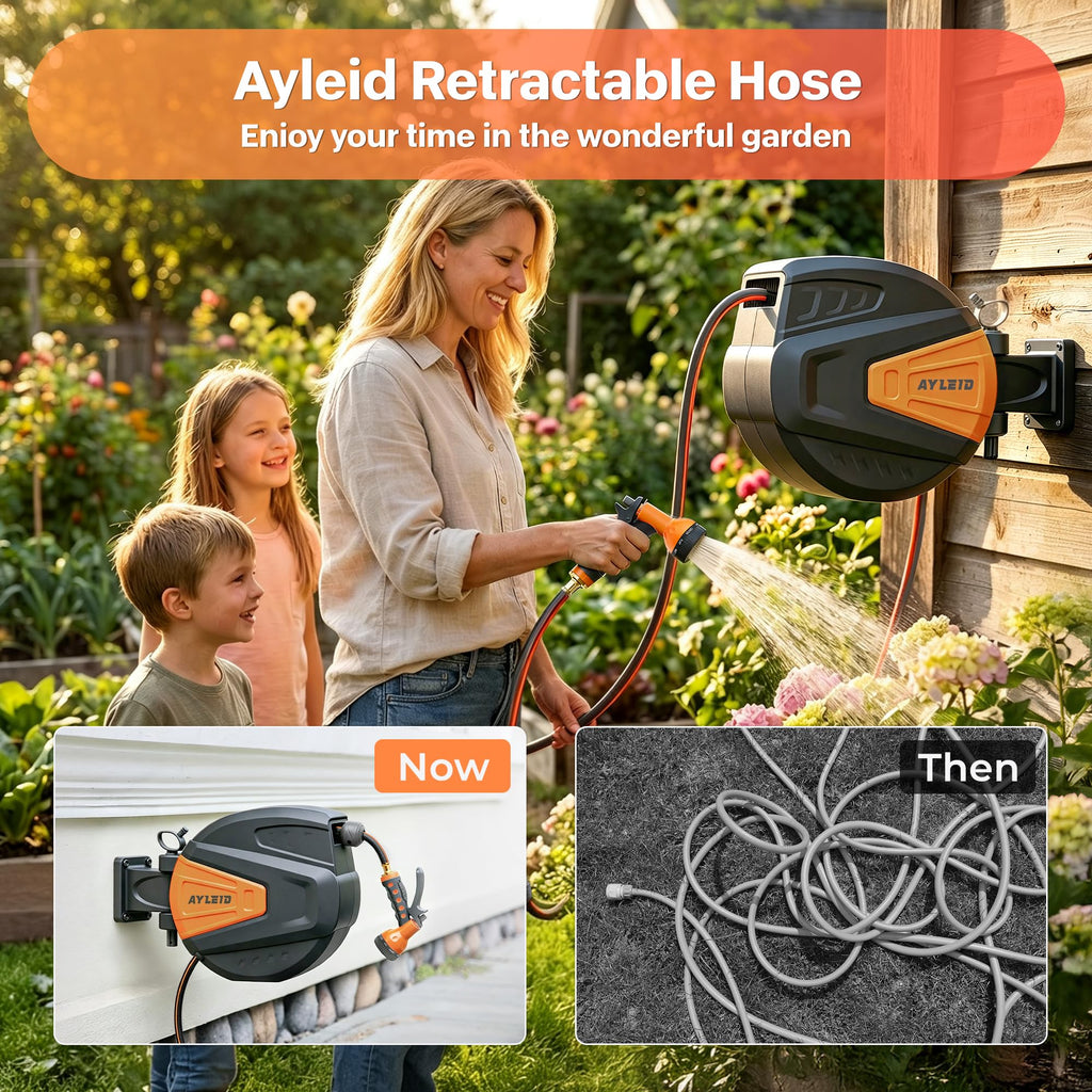 1/2"x100ft Retractable Wall Mount Garden Hose Reel E524097