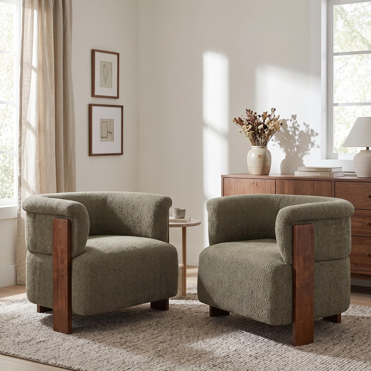Boucle Upholstered Barrel Chairs Set of 2 S466529
