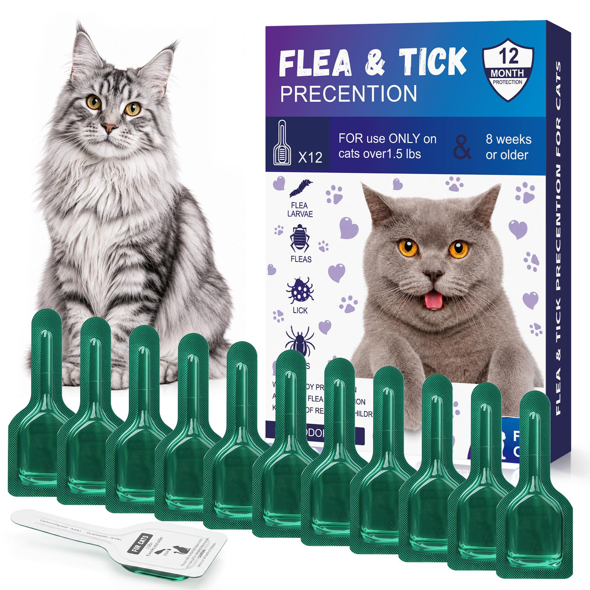 Cat Flea & Tick Topical Drops 12 Doses M789