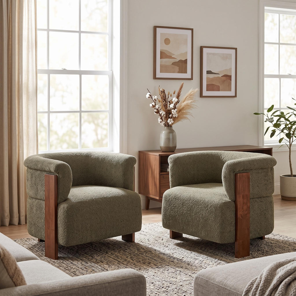 Boucle Upholstered Barrel Chairs Set of 2 S466529