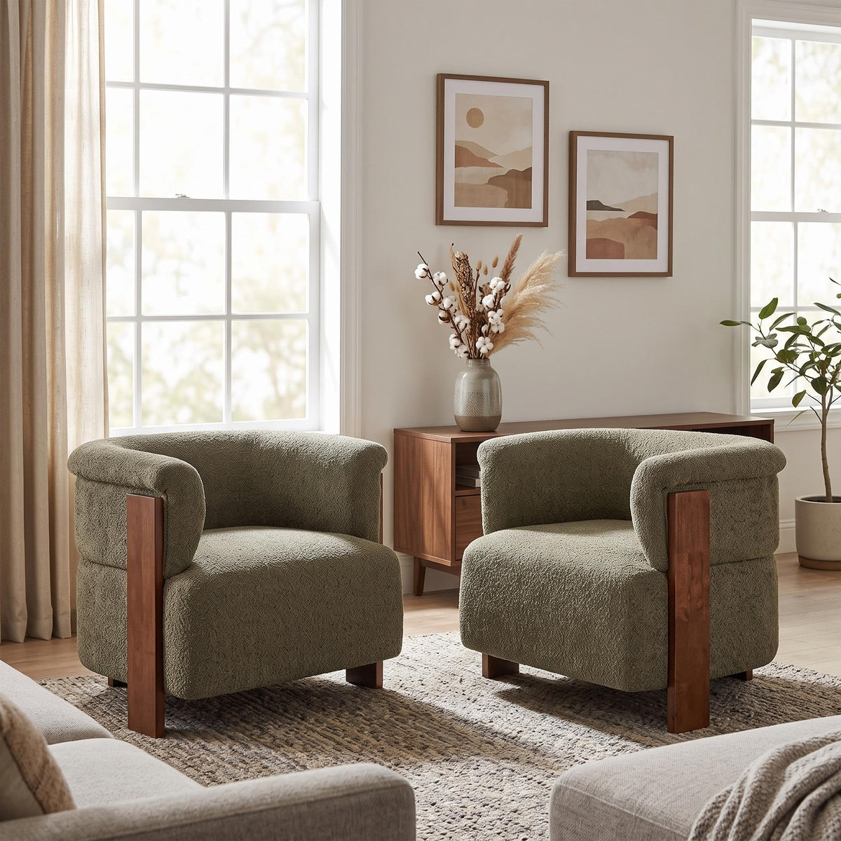 Boucle Upholstered Barrel Chairs Set of 2 S466529