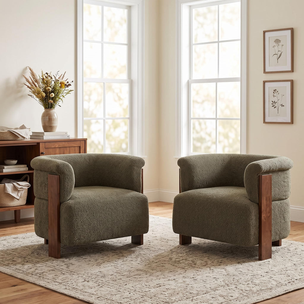 Boucle Upholstered Barrel Chairs Set of 2 S466529