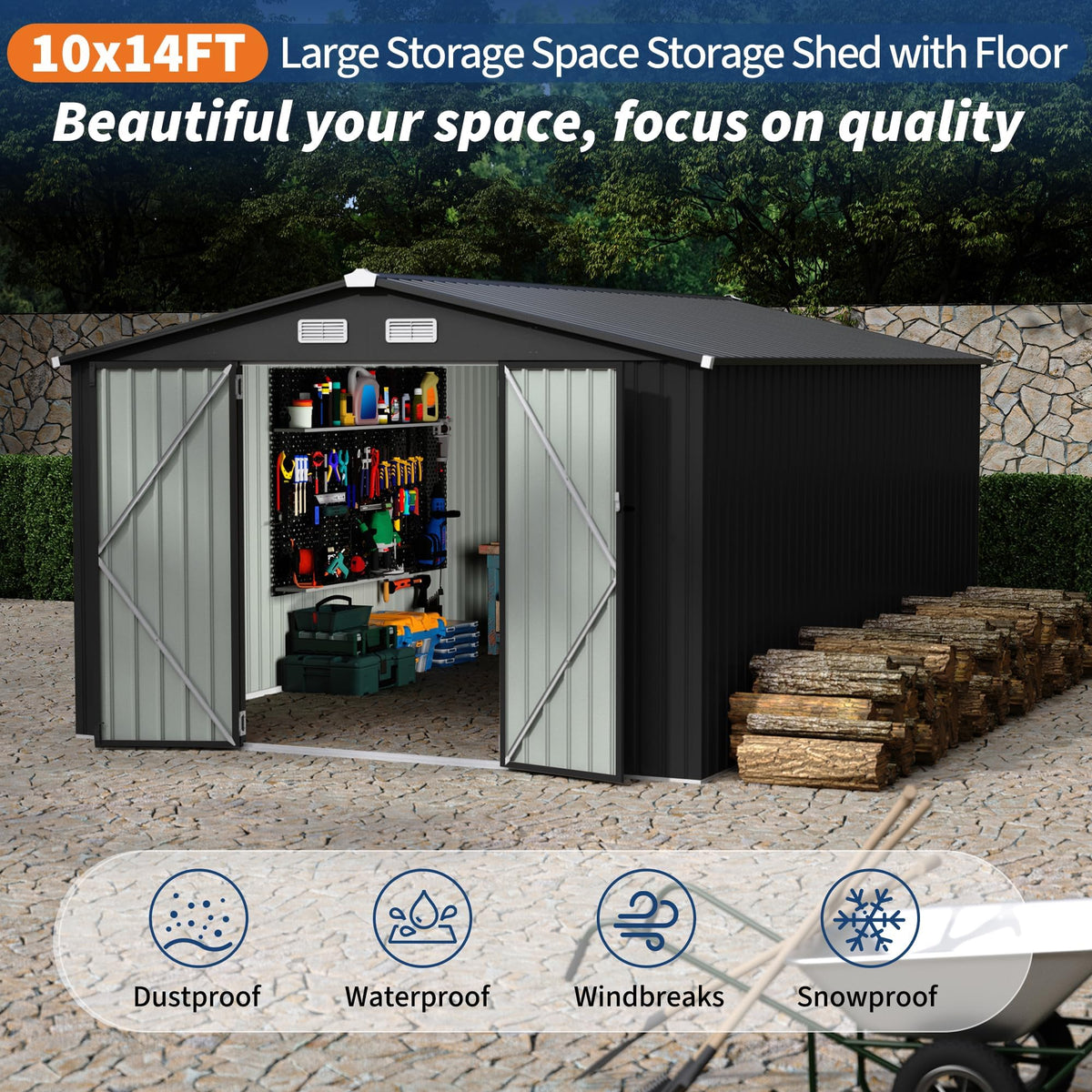 10x14 ft Metal Outdoor Storage Shed Q8074